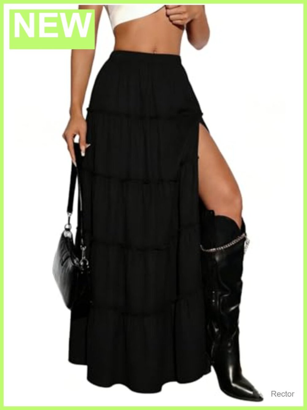 Plaid High Slit A-Line Tiered Maxi Skirt Y2K Flowy Loose Fit